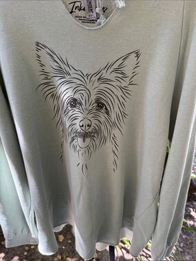 Pet Portrait Sweater — Sage Green with Black Dog Illustration
